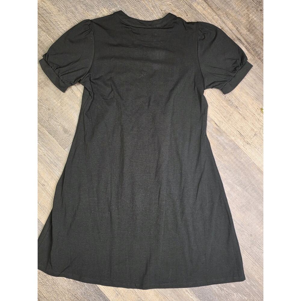 Luofen Womens Black Pleated Pintuck Dress Size S Small NWT Puff Sleeve Casual - Picture 4 of 5